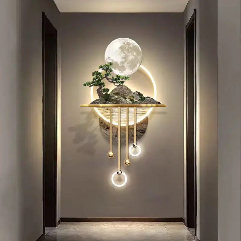 Simulated Pine Tree Art Mural 3D Three-dimensional Landscape LED Light Painting Art Wall Home Decoration