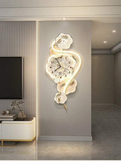 3D Nine Fish Diagram Clock Wall Decor LED Lamp Clock Decoration Painting Modern Wall Dining Room Mural