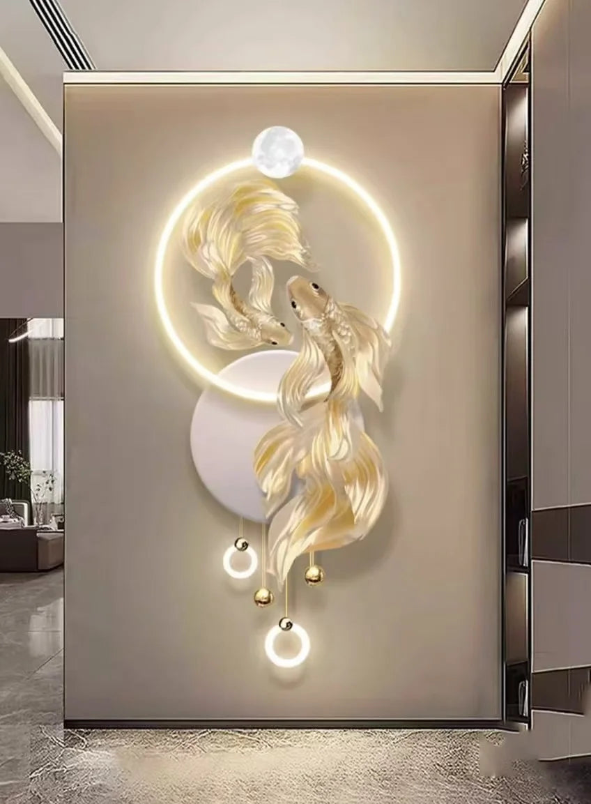 3D lighting, decorative painting lighting, and LED wall lights hanging at the end of the corridor have symbolic significance