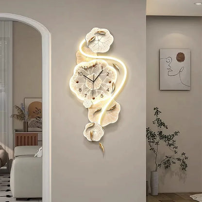 3D Nine Fish Diagram Clock Wall Decor LED Lamp Clock Decoration Painting Modern Wall Dining Room Mural