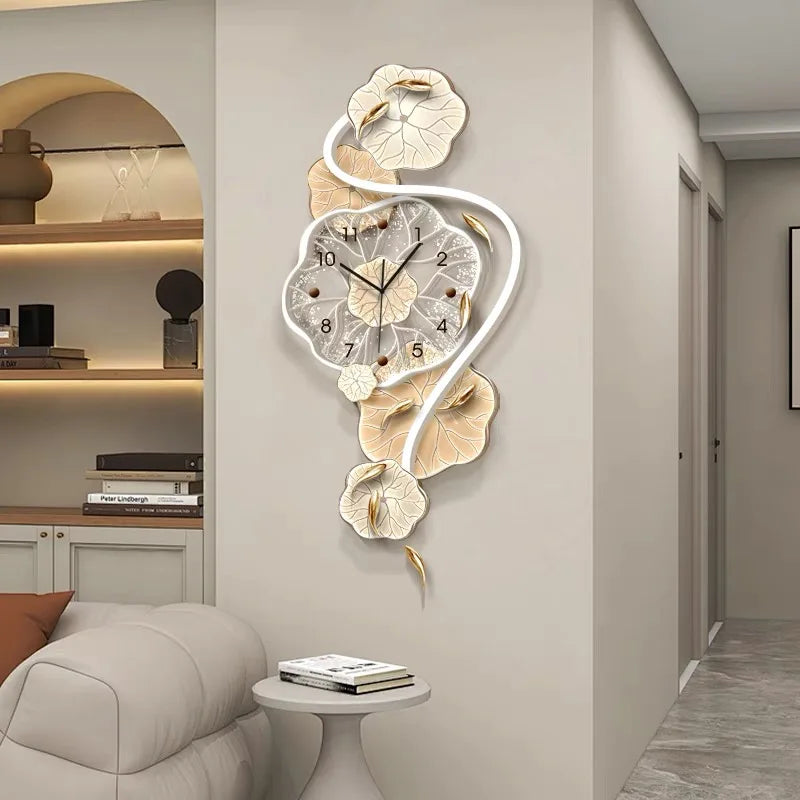 3D Nine Fish Diagram Clock Wall Decor LED Lamp Clock Decoration Painting Modern Wall Dining Room Mural