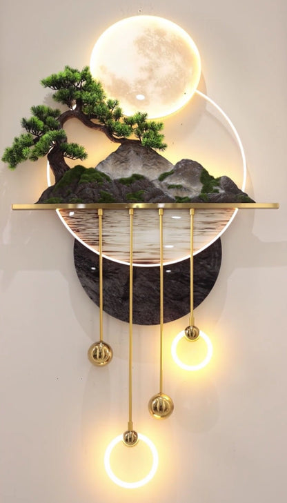 Simulated Pine Tree Art Mural 3D Three-dimensional Landscape LED Light Painting Art Wall Home Decoration