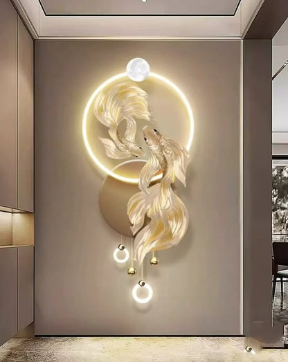 3D lighting, decorative painting lighting, and LED wall lights hanging at the end of the corridor have symbolic significance